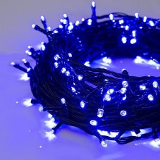 Гирлянда Нить. Диод 5мм, 8 режимов работы, Чёрный ПВХ провод, с переходником Синий цвет 20м