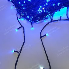 Гирлянда нить, чёрный ПВХ провод, 100м., синий + холодный белый, IP54