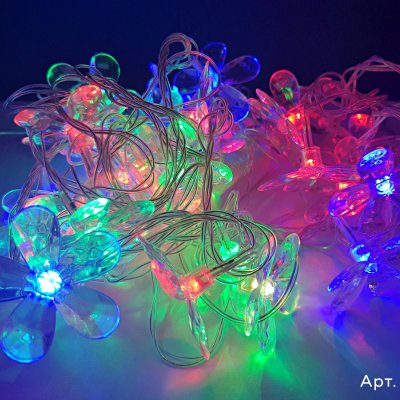 Гирлянда Нить/Ромашка, с переходником, без режимов, динамика RGB цвет 4м