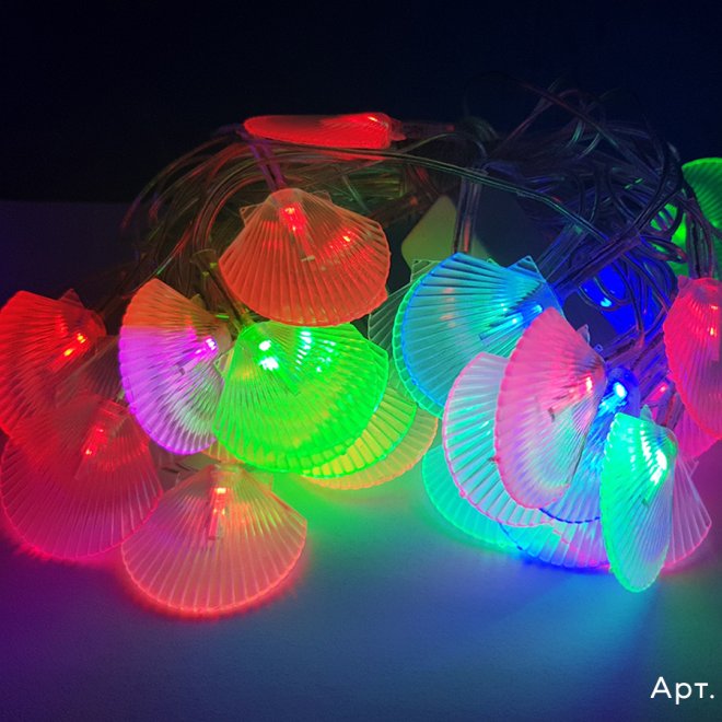 Гирлянда Нить/Ракушка, без переходника, без режимов, динамика RGB цвет 4м