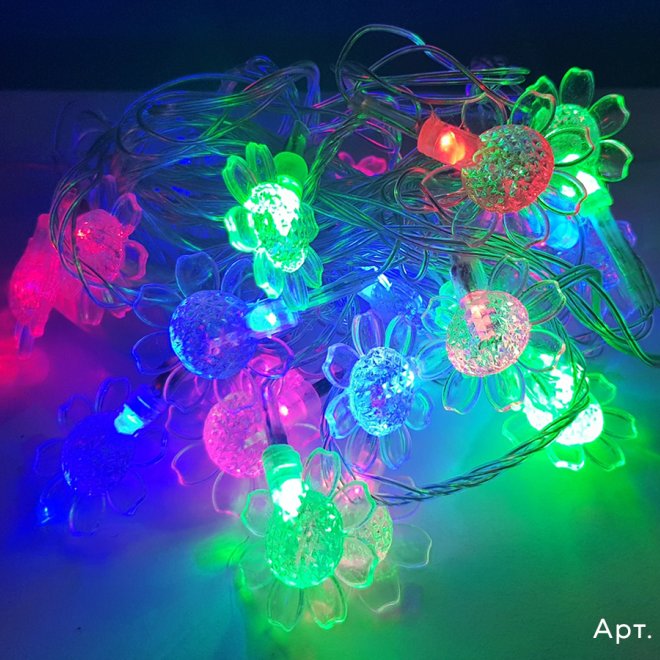 Гирлянда Нить/Подсолнух, с переходником, без режимов, динамика RGB цвет 4м