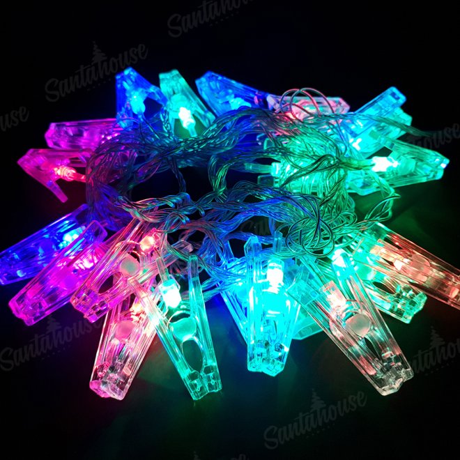 Гирлянда Нить/Прищепки, с переходником, без режимов, динамика  RGB цвет 5м