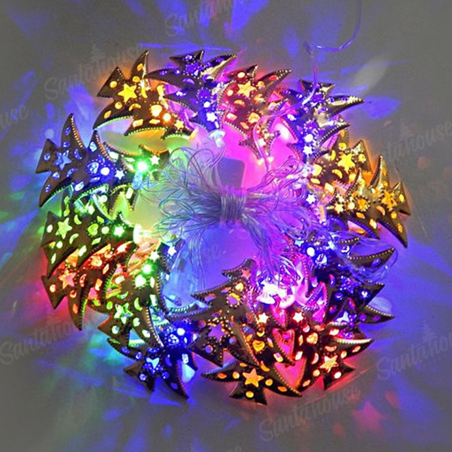 Гирлянда Нить/Металл. Ёлочка золотая RGB цвет 4м Гирлянда Нить/Металл. Ёлочка золотая RGB цвет 4м