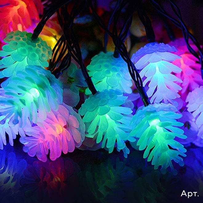 Гирлянда Нить/Шишка мягк. RGB цвет 4м