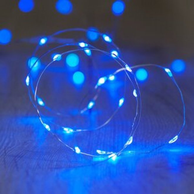 Гирлянда Нить/Роса, металлический провод, 2,5 м., синяя, IP65