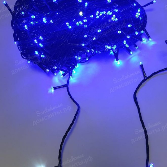 Уличная гирлянда нить, чёрный ПВХ провод, 80м., синий + холодный белый, IP65