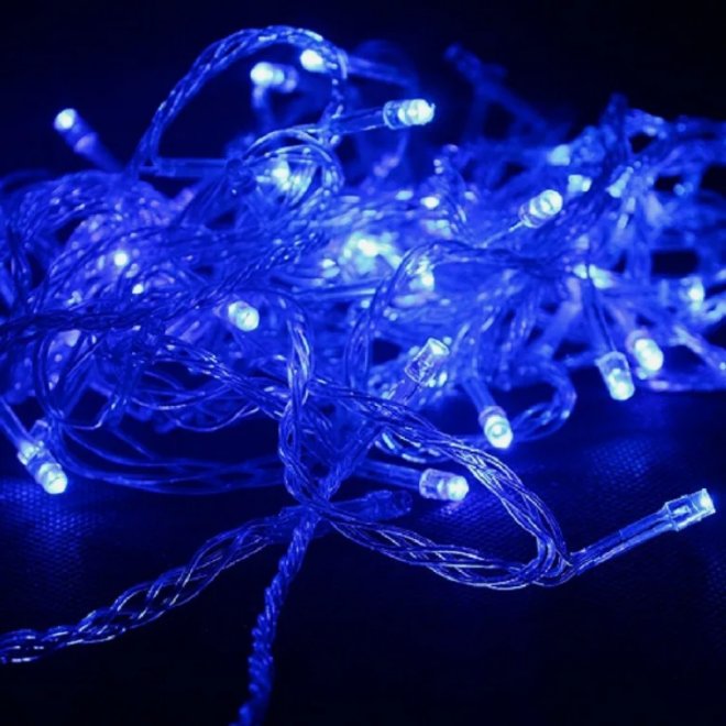 Комнатная гирлянда нить на батарейках, прозрачный провод, 6,5м., синий, IP44
